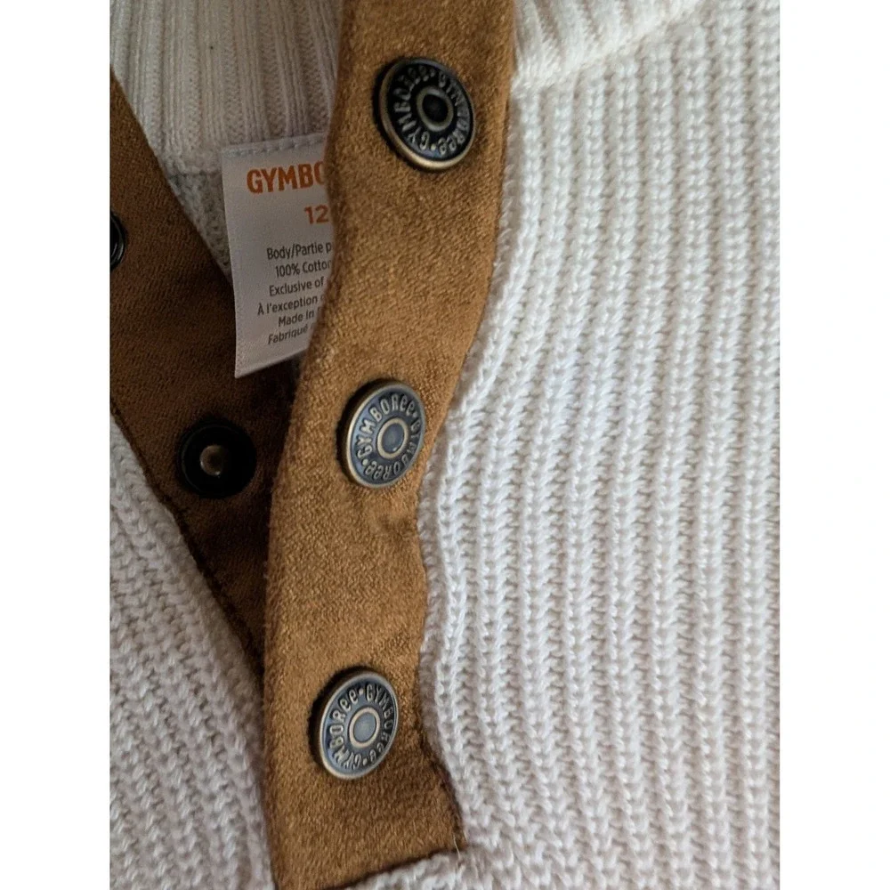 Gymboree Boys Size 12 Ivory Cotton Sweater Suede Elbow Patches Preppy